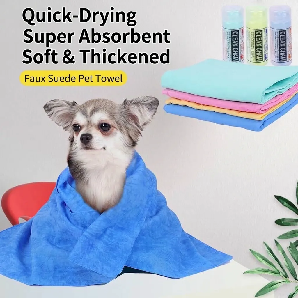 Serviette pour Animaux en Peau de Chamois Synthétique Super Absorbante Séchage Rapide Doux Pour Chiens Chats Avec Seau