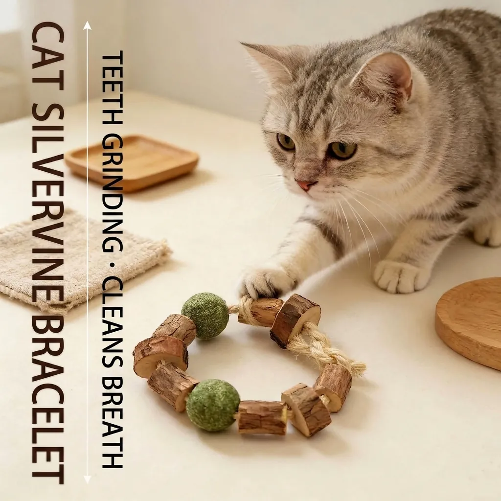 Natürliches Silvervine Katzenspielzeug Armband Mit Katzenminze Bällen Hanfseil Zahnreinigung Interaktives Spielzeug Für Katzen