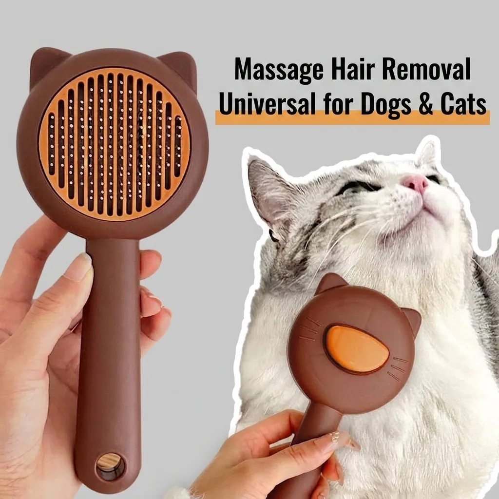 Cat Ear Design Pet Self-Cleaning Deshedding Brush For Cats Dogs Stainless Steel Needle Massage Comb One-Button Hair Remover Grooming Tool