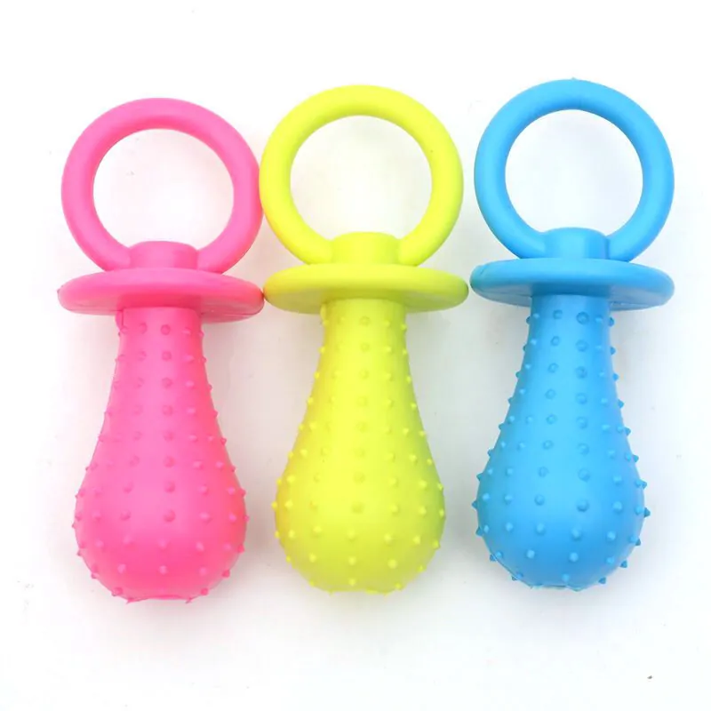 Pet Dog Squeaky Pacifier Toy TPR Molar Teeth Cleaning Chew Toy With Bell For Small Medium Dogs