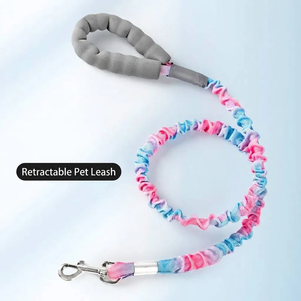 Elastic Bungee Dog Leash With Padded Foam Handle Shock Absorbing Nylon Pet Leash Heavy Duty Alloy Swivel Clip For Walking