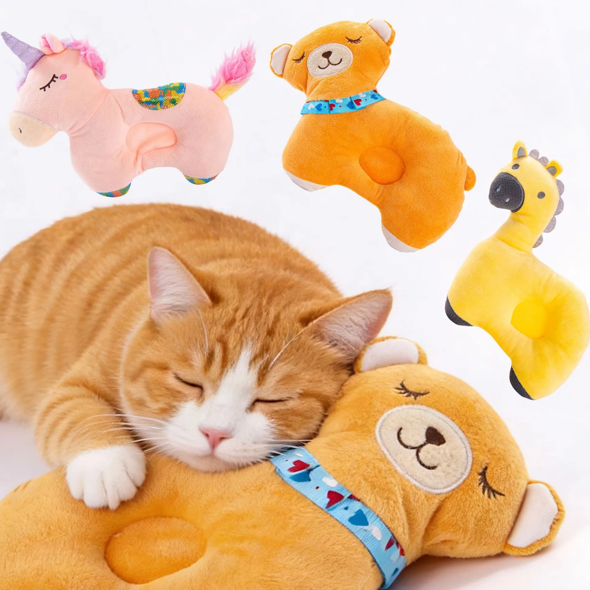 Cartoon Animal Pet Pillow Soft Polyester Plush Neck Support Sleep Cushion For Cats And Small Dogs Pig Bear Unicorn Deer Design