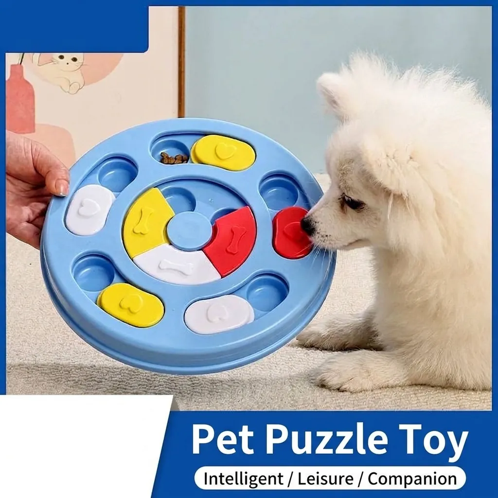 Jouet Puzzle pour Animaux de Compagnie Chien Chat Interactif Alimentation Lente Jeu Plateau de Cachette en Plastique Rond Patte Hexagone