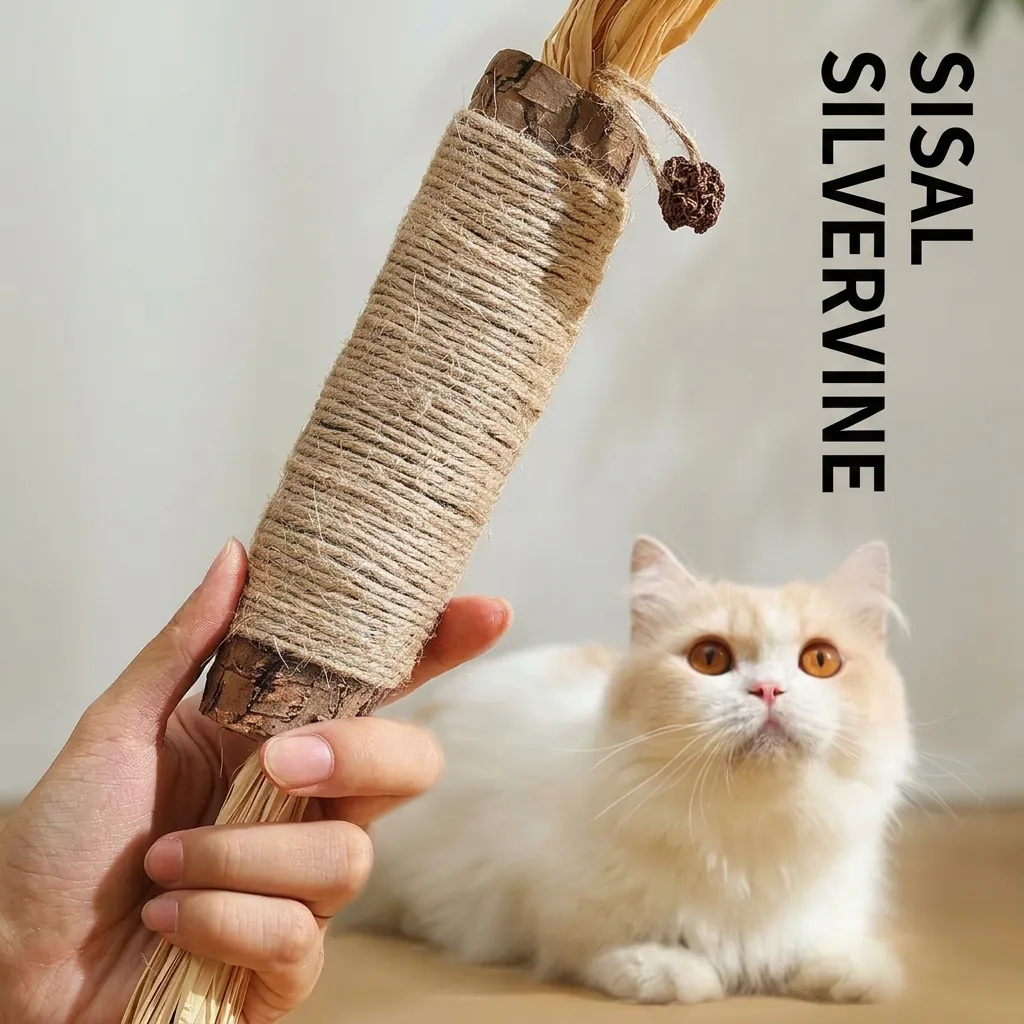 Riesen Katzenminze Stick Für Katzen Silvervine Kau-Spielzeug Naturraffia Gallenfrüchte Interaktive Zahnpflege Für Hauskatzen