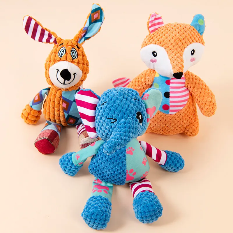 Giocattolo Squeaky in Peluche per Cani Piccoli Forma di Elefante Volpe Resistente Giocattolo da Masticare per Cuccioli