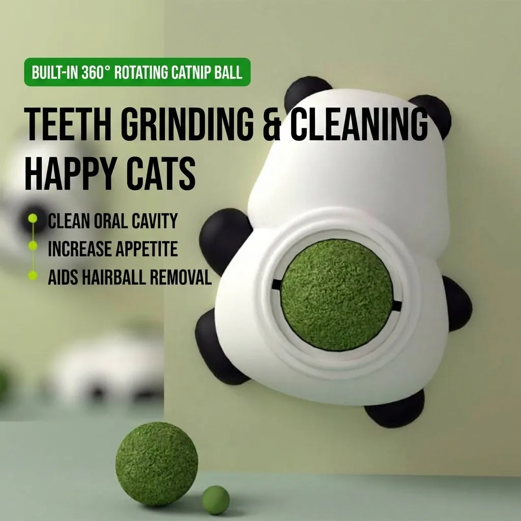 Cute Panda Hedgehog Pumpkin Shape Catnip Toy Ball Wall Mounted 360 Degree Rotating Cat Teeth Cleaning Licking Toy Pet Supplies
