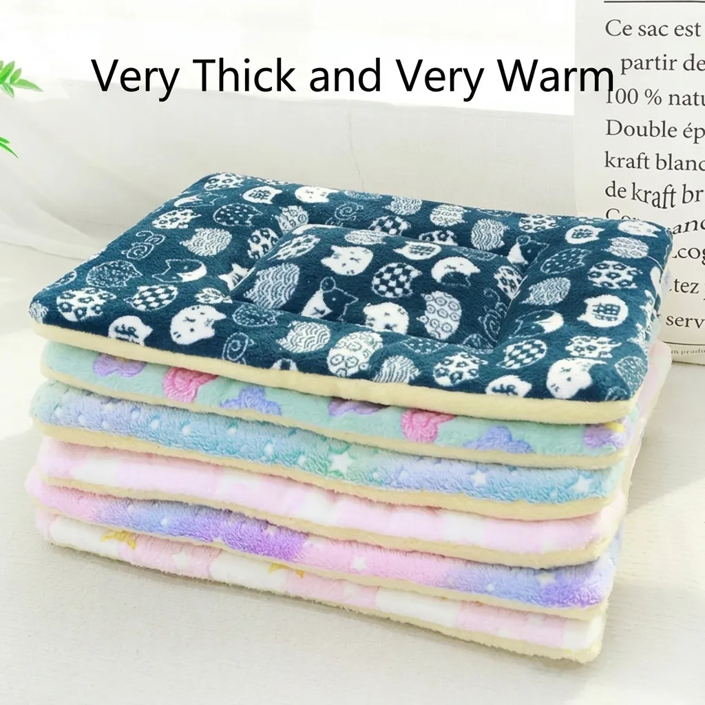 Pet Cushion Bed Coral Fleece Thickened Warm Indoor Cat Dog Mat Soft Plush Starry Moon Pattern Washable Sleep Pad Blanket