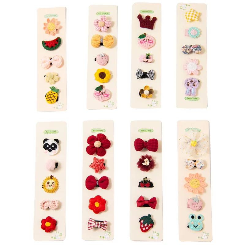 Pet Hair Clips Set Handmade Embroidery Fruit Animal Flower Design Polyester Pet Accessories For Small Dogs Cats Yorkie Teddy