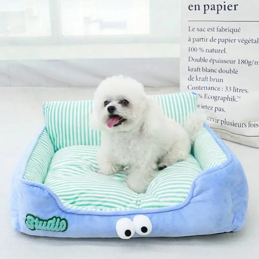 Four Seasons Universal Pet Sofa Bed Soft Short Plush Dog Bed For Small Dogs And Cats Striped Pattern Comfortable Washable Puppy Sleeping Pad