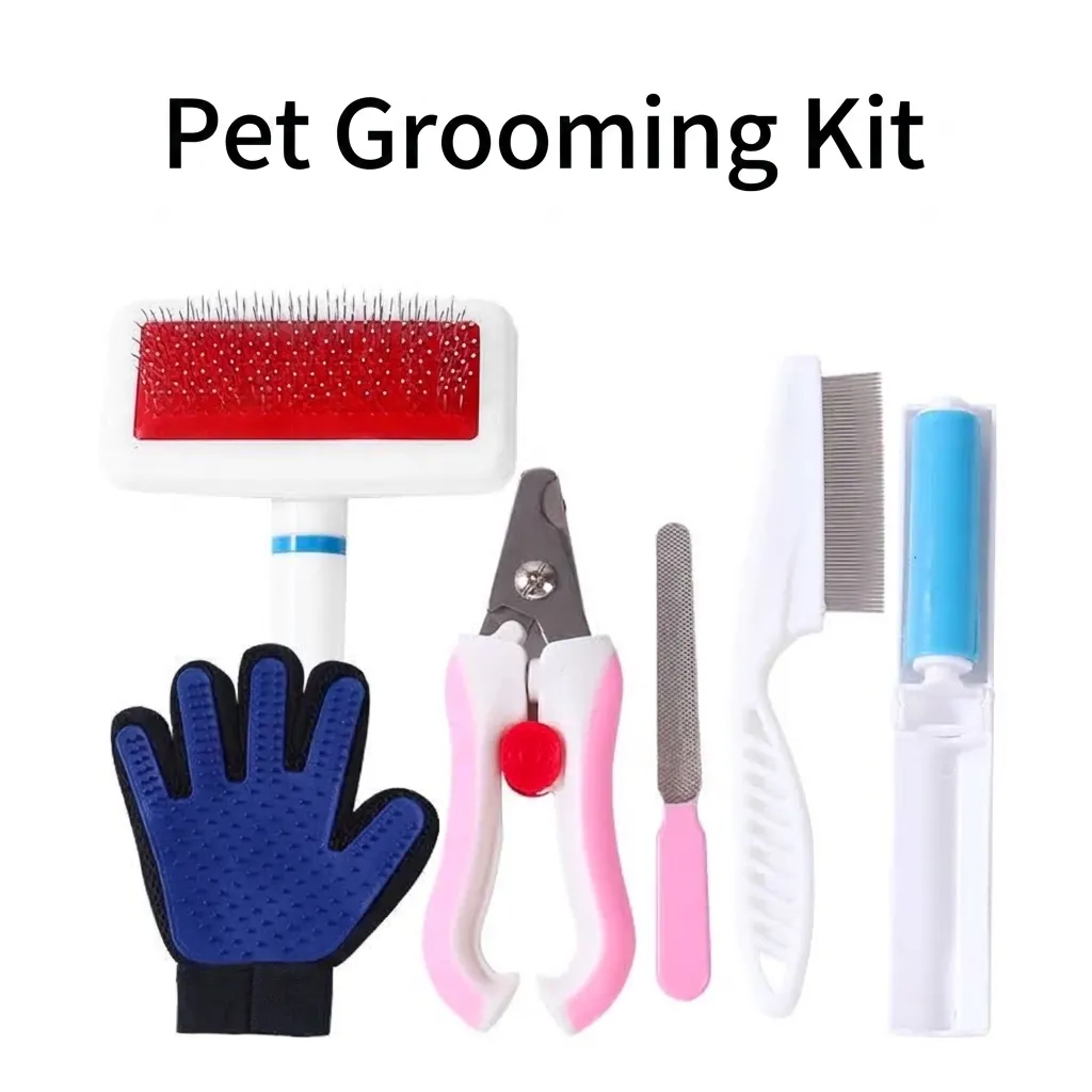 Professionelles Haustierpflege Werkzeug Kit Hunde Katzen Nagelknipser Enthaarungskamm Massagehandschuh Reinigungszubehör