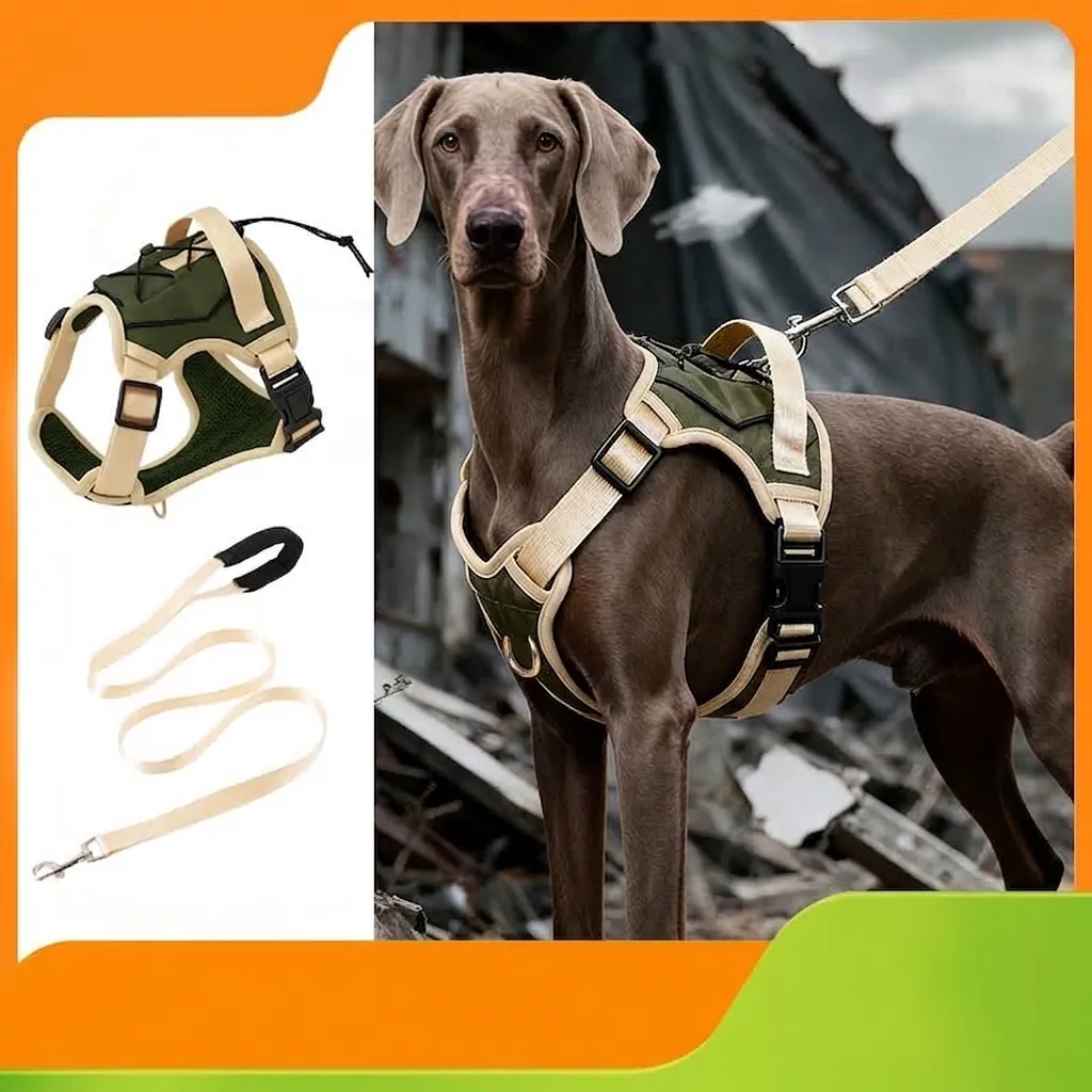 Ensemble Harnais Et Laisse Tactique Pour Chien Harnais Réglable Anti-Traction Pour Petits Moyens Et Grands Chiens Vert
