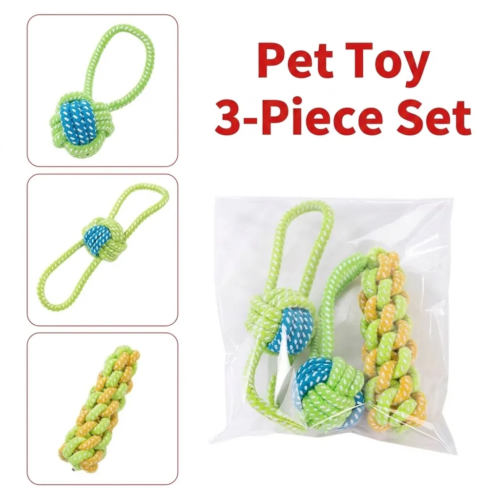 Durable Cotton Rope Dog Chew Toys Woven Rope Knot Molar Teeth Cleaning Toy Set For Puppy Large Dogs Interactive Pet Supplies