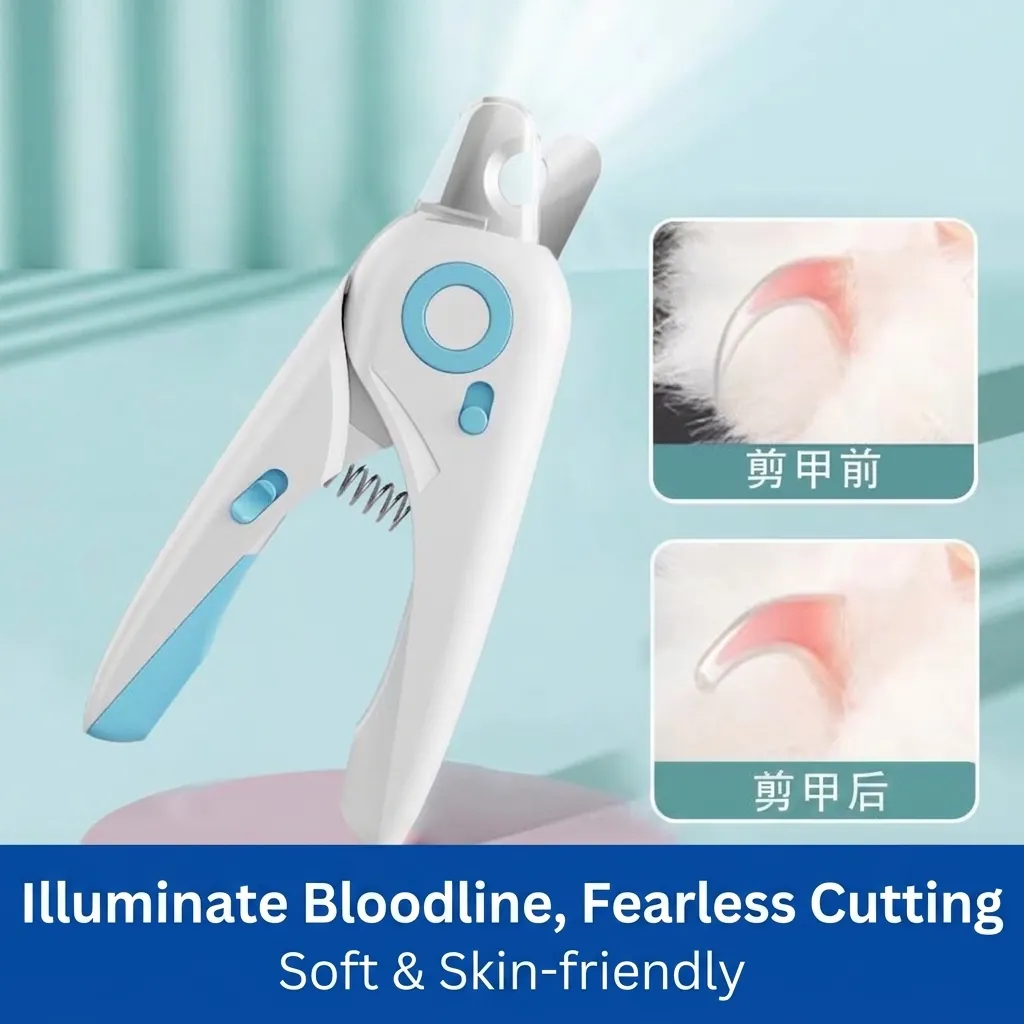 Coupe-ongles Professionnel Pour Animaux Avec Lampe LED Éclairage Ligne de Sang ABS Acier Inoxydable Protection Anti-Éclaboussures Verrou de Sécurité Lime Intégrée