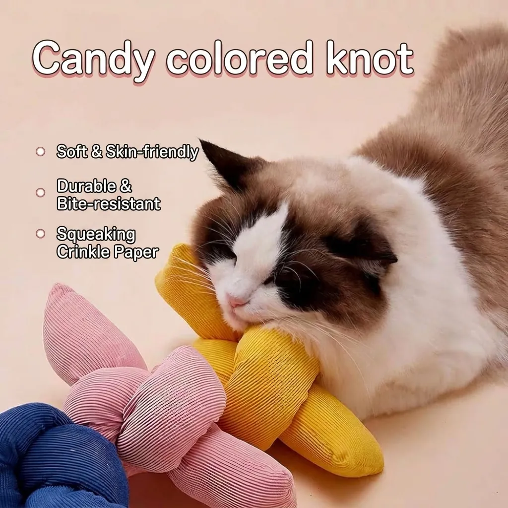 Plush Knotted Cat Toy Crinkle Corduroy Pillow With Catnip And Sound Paper Interactive Teeth Cleaning Boredom Relief Toy For Kittens