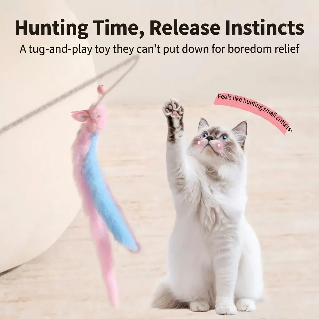 Interaktive Katzenangel Mit Plüsch Kaninchen Spielzeug Und Glocke Langlebiger Langer Stab Katzen Spielzeug Für Innenbereich