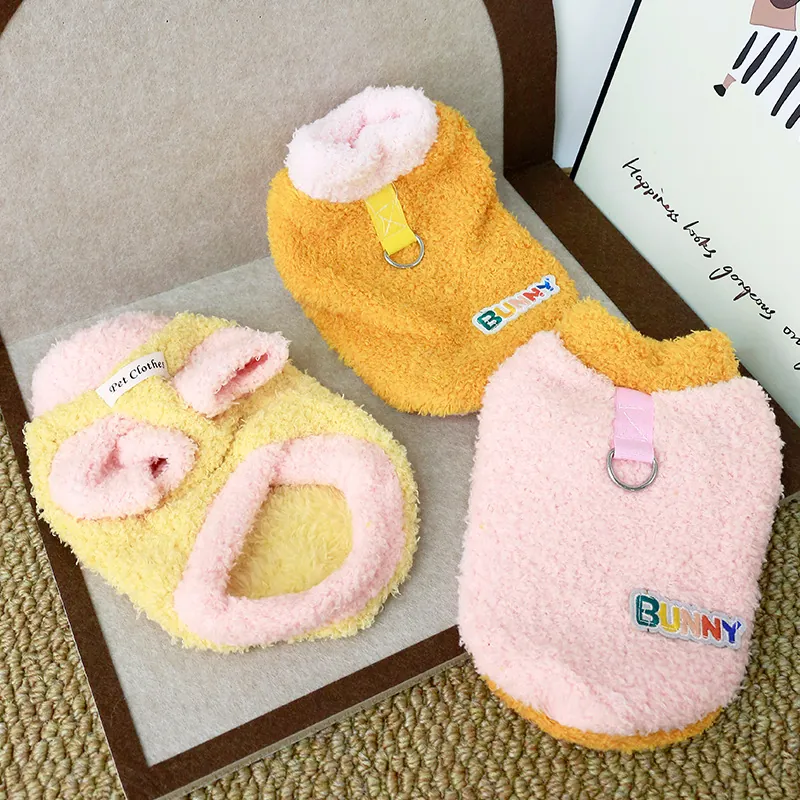 Thick Warm Pet Sweater Sherpa Fleece Cat Clothes With Traction D-Ring Bunny Pattern Dog Winter Coat Pullover Jacket For Cats Small Dogs
