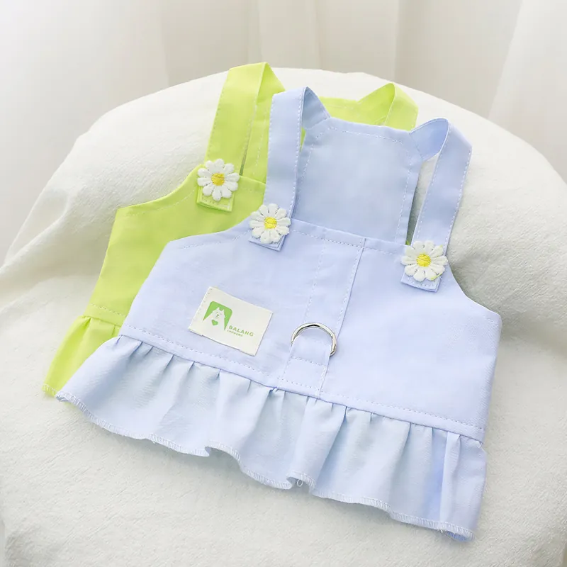 Robe Harnais pour Animaux Avec Broderie de Marguerite Ourlet à Volants Vêtements d'Été pour Chiens et Chats Robe à Sangle de Harnais pour Petit Chien