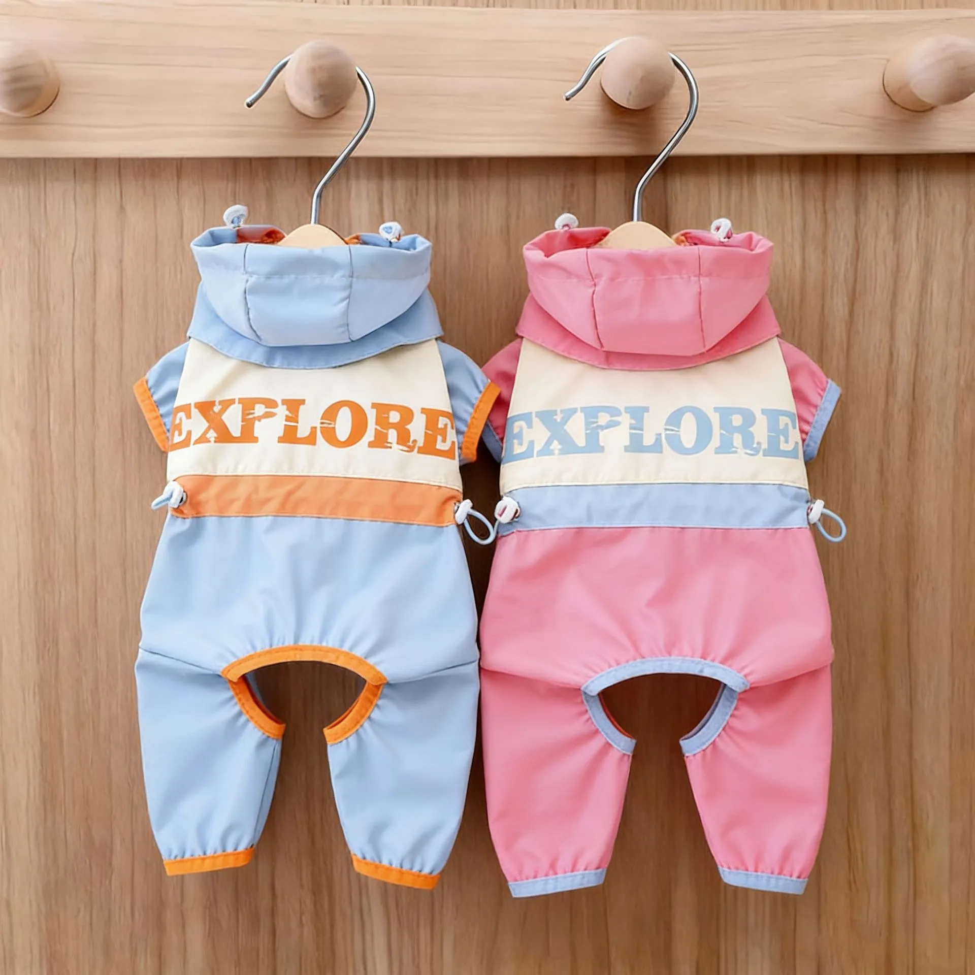 Waterproof Pet Dog Raincoat Hooded Outdoor Jacket Explore Print Four-Legged Puppy Clothes For Small Dogs Windproof Polyester