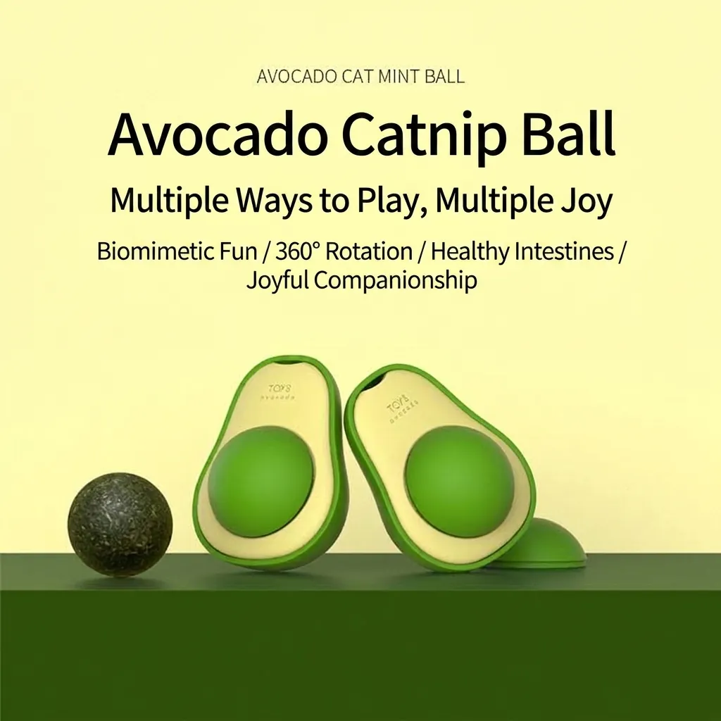 Avocado Catnip Ball Toy Rotatable Cat Wall Lick Toy Natural Catnip Ball Teeth Cleaning Oral Health Digestion Boredom Relief Pet Cat Toy