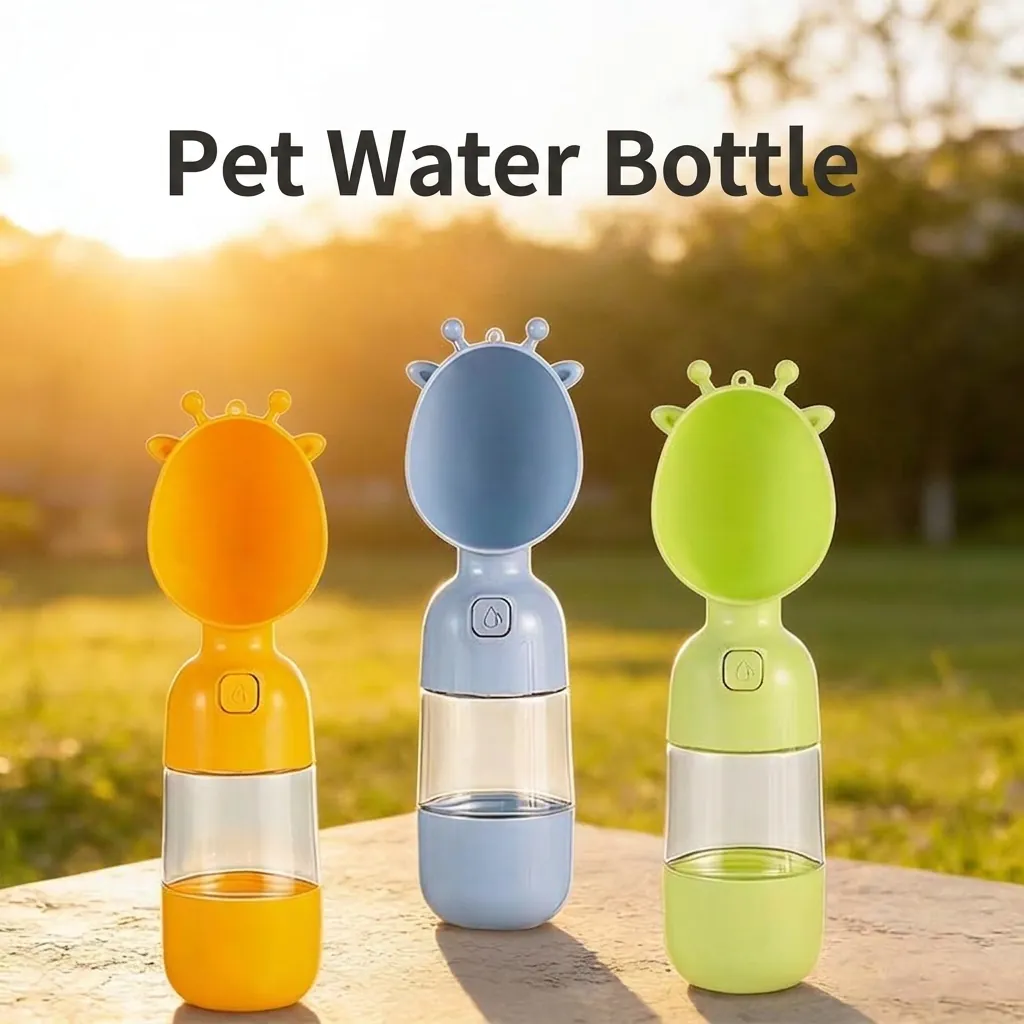 Draagbare Huisdier Waterfles Lekvrij Hond Reisfles Met Voerbak Cartoon Giraffe Beer Ontwerp Voor Buiten Reizen