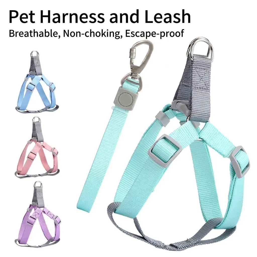 Pettorina e Guinzaglio per Cani Regolabile in Nylon Colore Macaron Riflettente Traspirante Gilet per Cani di Taglia Piccola e Media