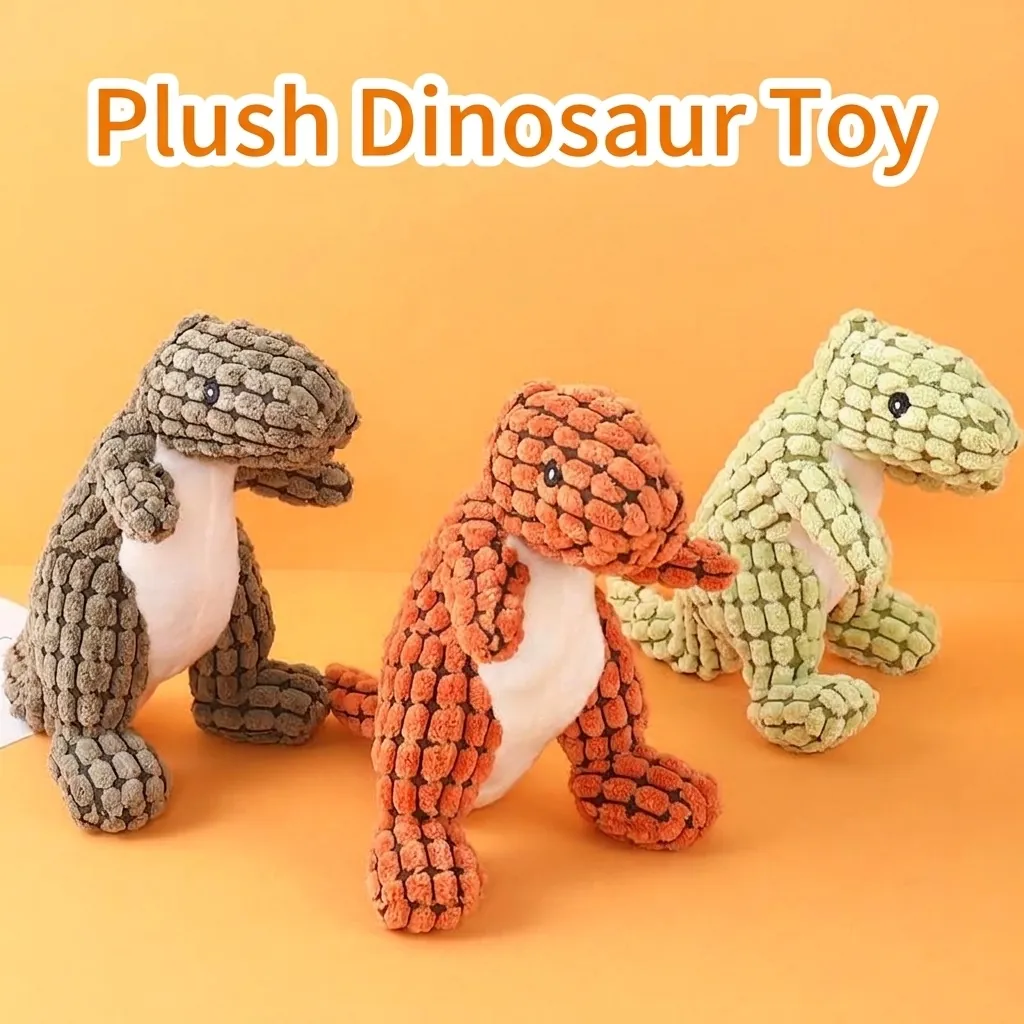 Dinosaur Plush Squeaky Pet Toy For Small Medium Dogs Cats Corn Velvet Teething Chew Toy Funny Animal Shape Molar Toy
