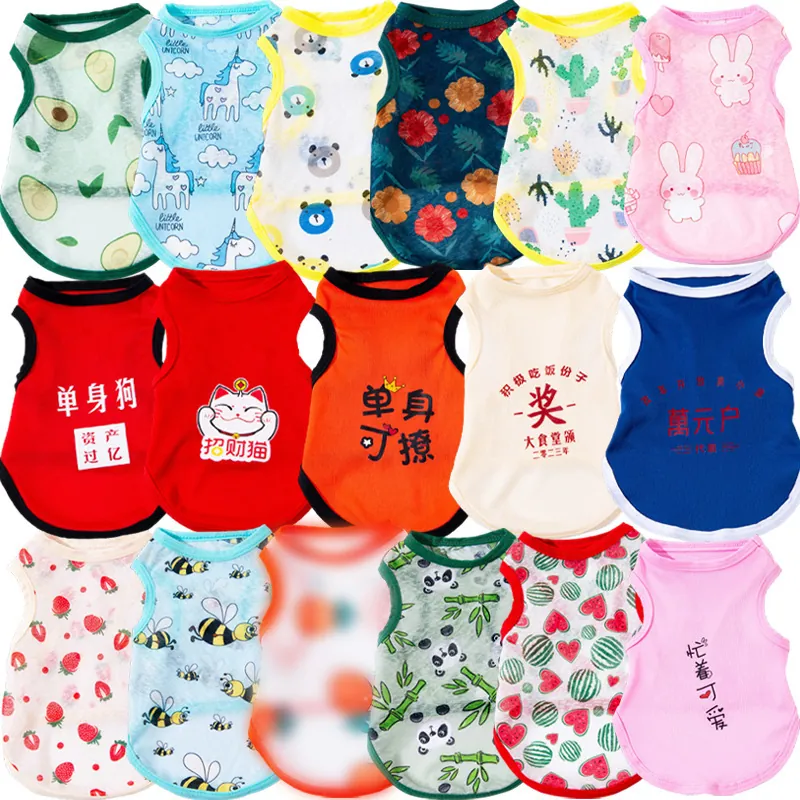 Haustier Sommer Sonnenschutz Weste Weich Atmungsaktiv Polyester Mesh T-Shirt Cartoon Druck Hund Katze Welpen Kleintier Kleidung