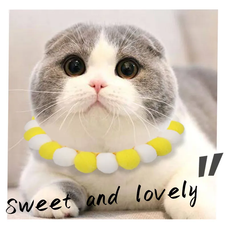 Handmade Knitted Pet Collar Cute Pompom Cat Necklace Adjustable Woven Dog Collar For Cats Small Dogs Kitten Puppy Accessory