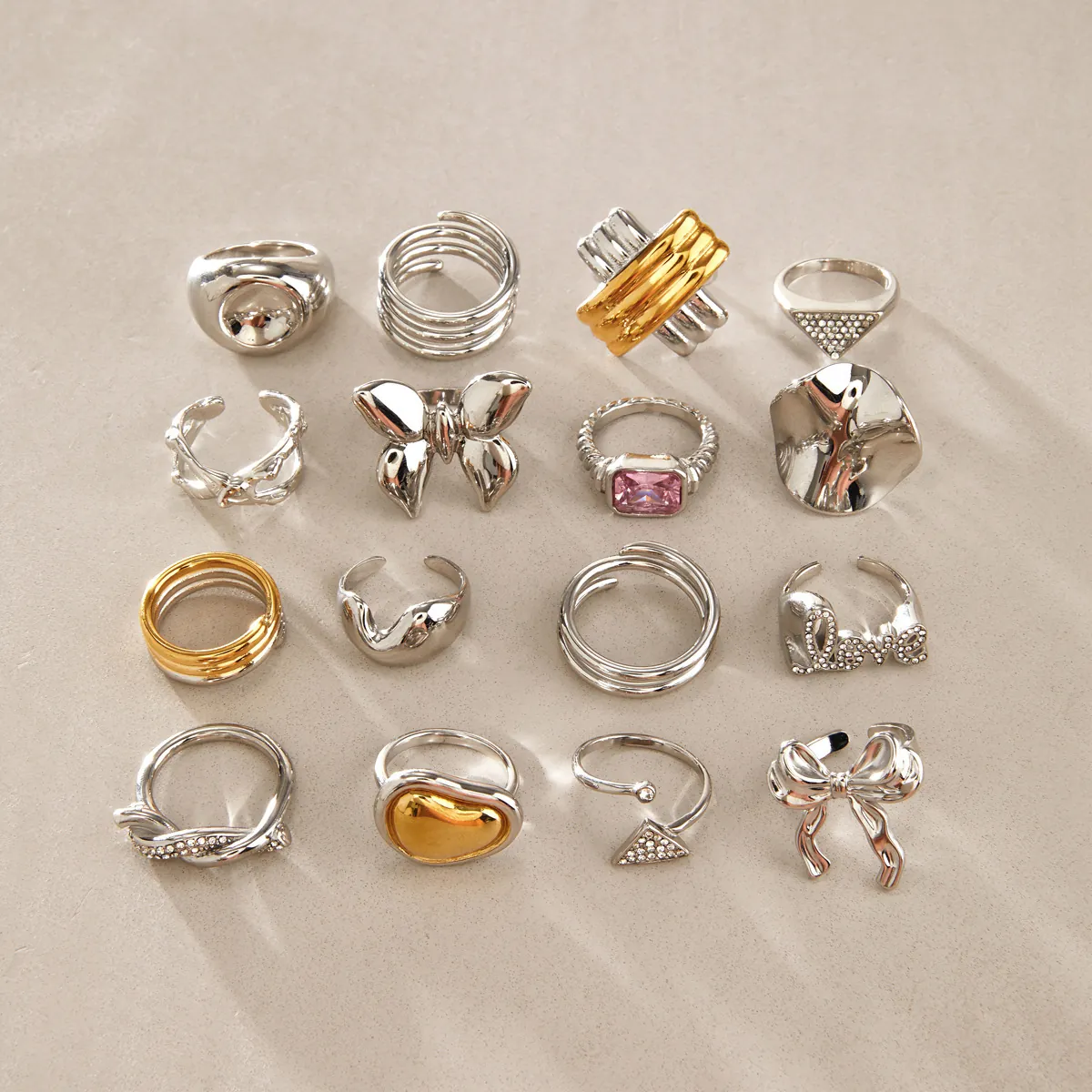 Minimalist Stainless Steel Rings for Women Gold Silver Plated Heart Snake Bow Geometry Fashion Jewelry Finger Ring Gift