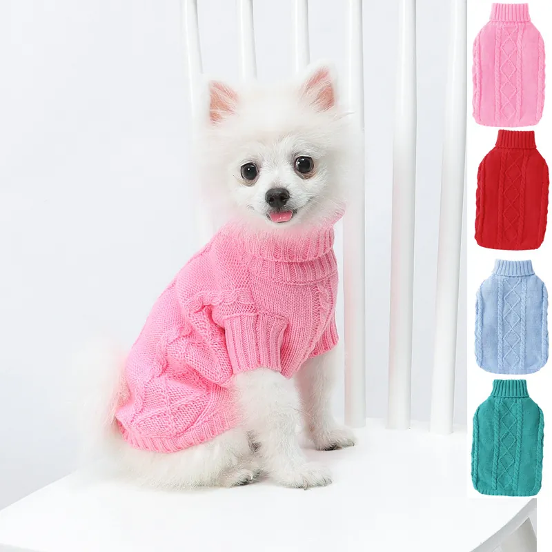 Pull Doux en Maille Torsadée pour Chien et Chat Vêtement d'Hiver Chaud à Col Haut pour Chiots et Petits Chiens Moyens