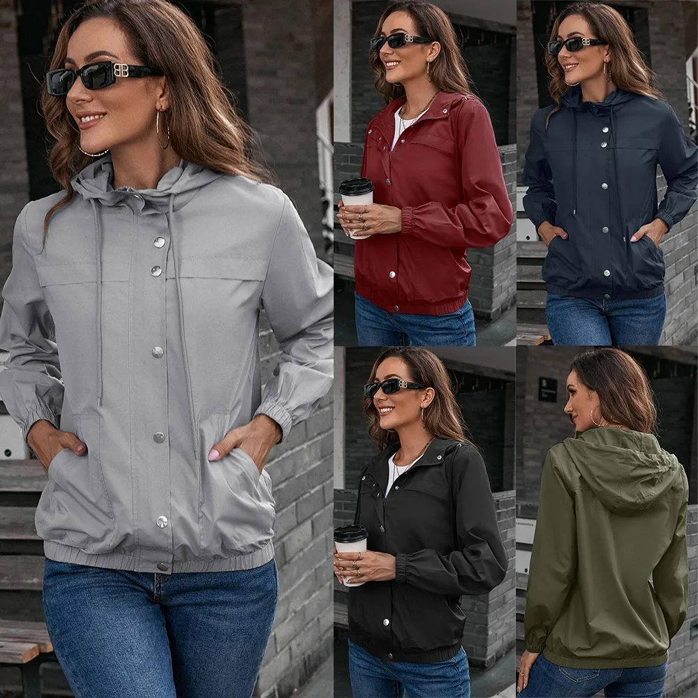 Damen Outdoor Winddicht Wasserdicht Kapuzenjacke Casual Langarm Sport Klettern Regenmantel Jacke Mantel Für Damen Oberbekleidung Top