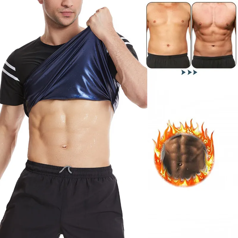 Combinaison de Sauna pour Hommes Gilet de Sudation Perte de Poids Gaine Amincissante T-Shirt de Fitness à Manches Courtes