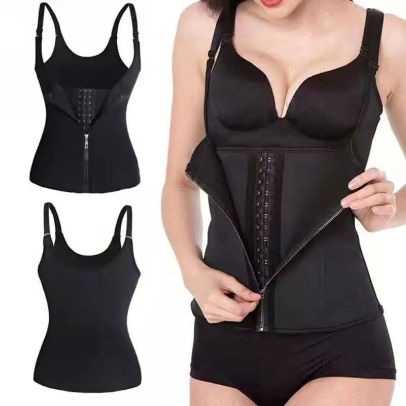 Gaine Amincissante en Néoprène pour Femmes Corset de Sudation Avec Fermeture Éclair et 3 Rangs d'Agrafes Débardeur Gainant
