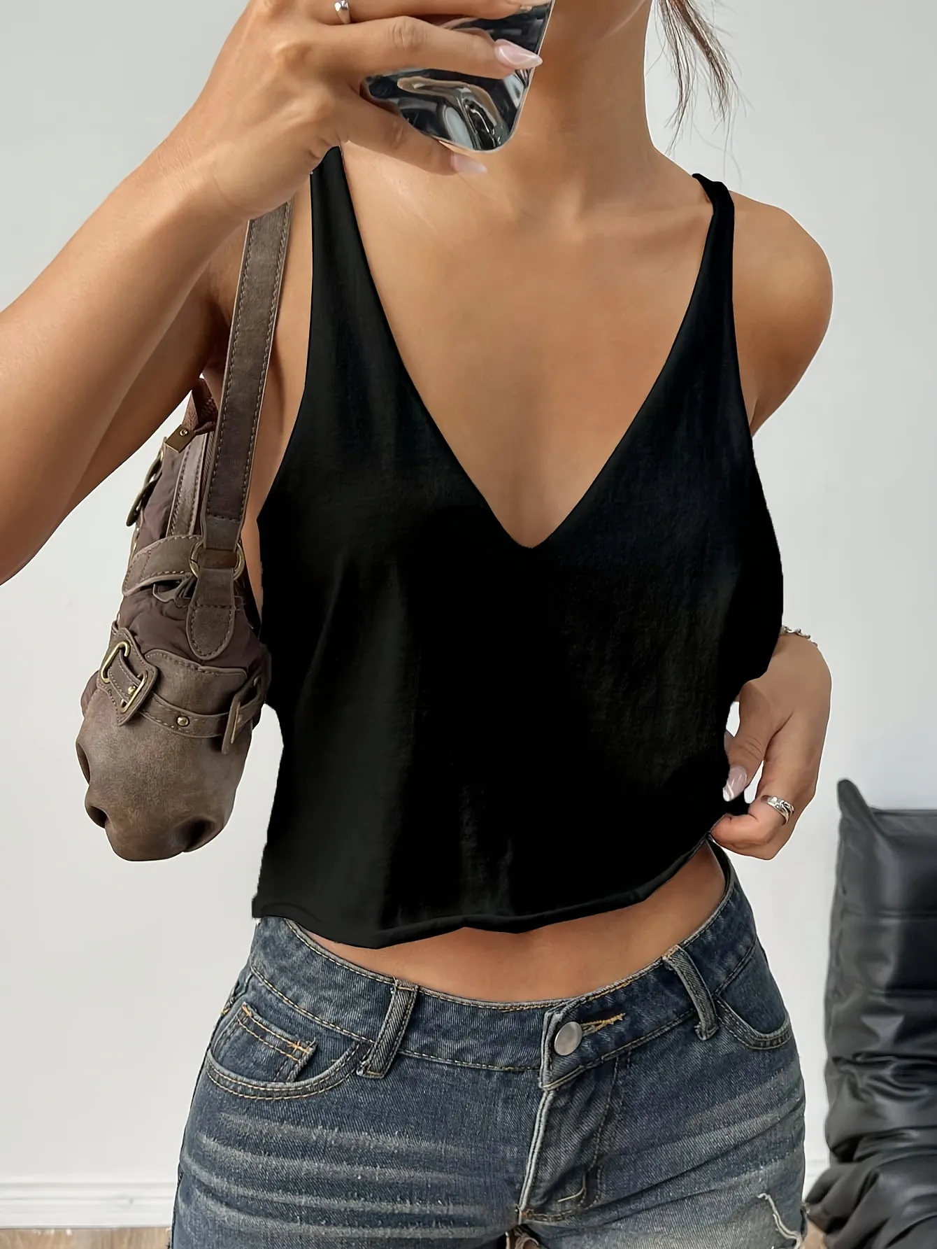 Canotta da Donna Casual a Maglia con Scollo a V Estiva Senza Maniche in Poliestere Cami Top per Uso Quotidiano Morbido Traspirante Basic Vest