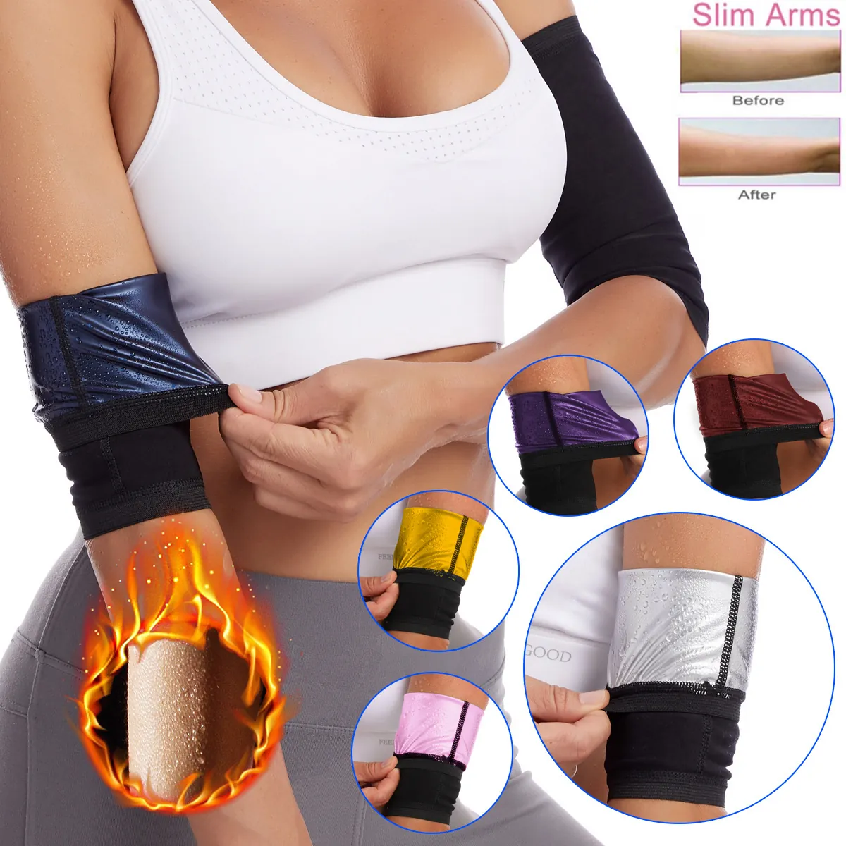 Sauna Arm Trimmers Fitness Arm Sweat Bands Weight Loss Compression Wraps For Workout Gym Sports Body Shaper Accessories