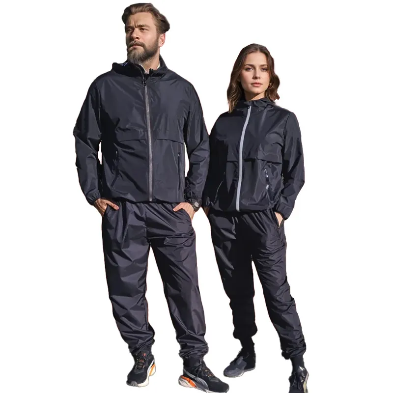 Combinaison de Sauna pour Hommes Ensemble de Veste à Capuche et Pantalon Imperméable Coupe-vent Grande Taille Sportswear de Sauna pour Fitness Perte de Poids