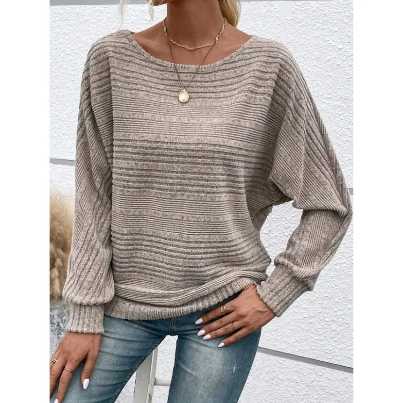 Women Casual Long Sleeve T-Shirt Ribbed Crew Neck Pullover Solid Color Brushed Fleece Warm Top Autumn Winter Apparel