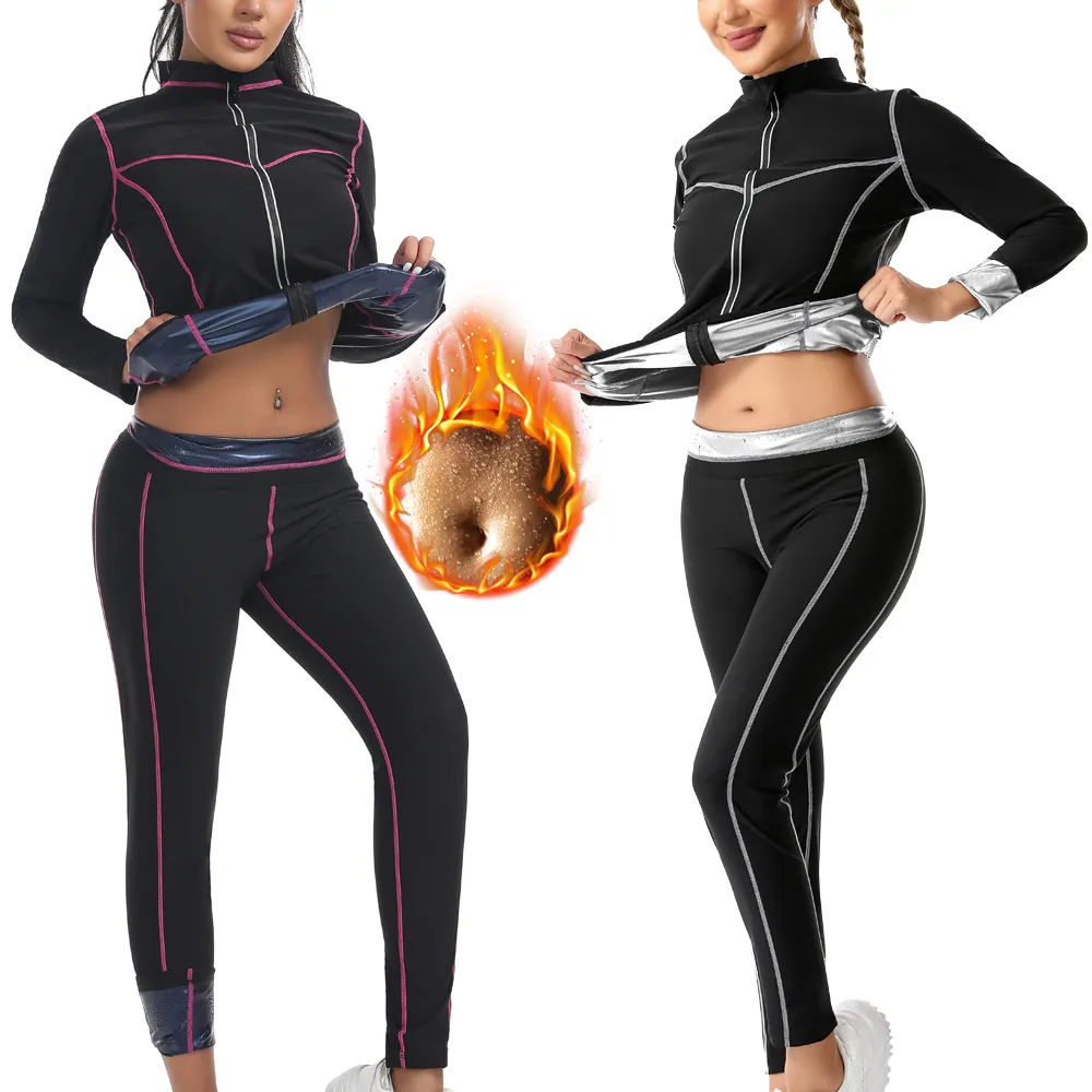 Combinaison de Sauna en Polyester pour Femmes pour Perdre du Poids Body Shaper Doublure Cousue Top And Bottom