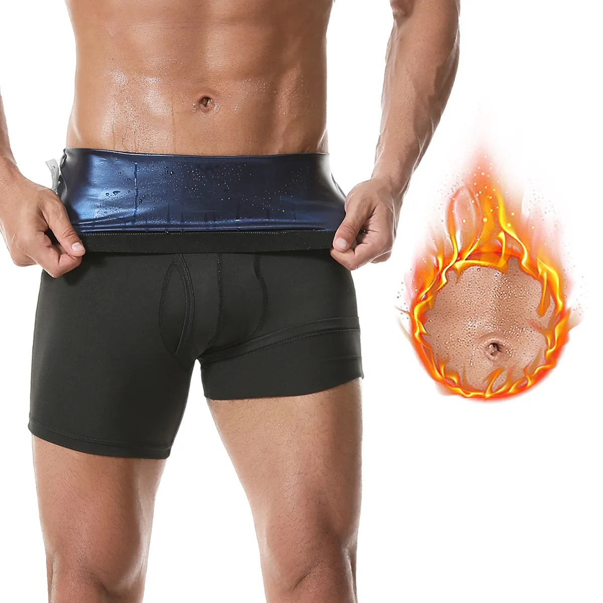 Short de Sauna pour Hommes Taille Haute Contrôle du Ventre Pantalon de Fitness Body Shaper pour Course Entraînement