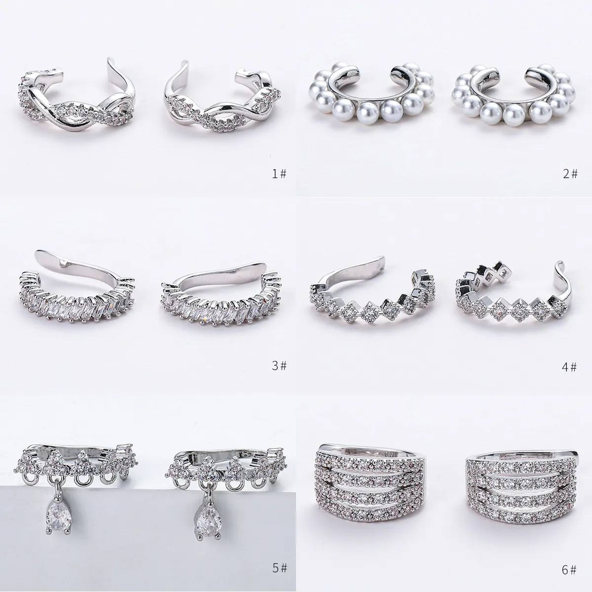 Bague d'oreille exquise en cuivre Zirconia Perle Boucle d'oreille non percée Clip On Ear Cuff Bijoux Or Argent