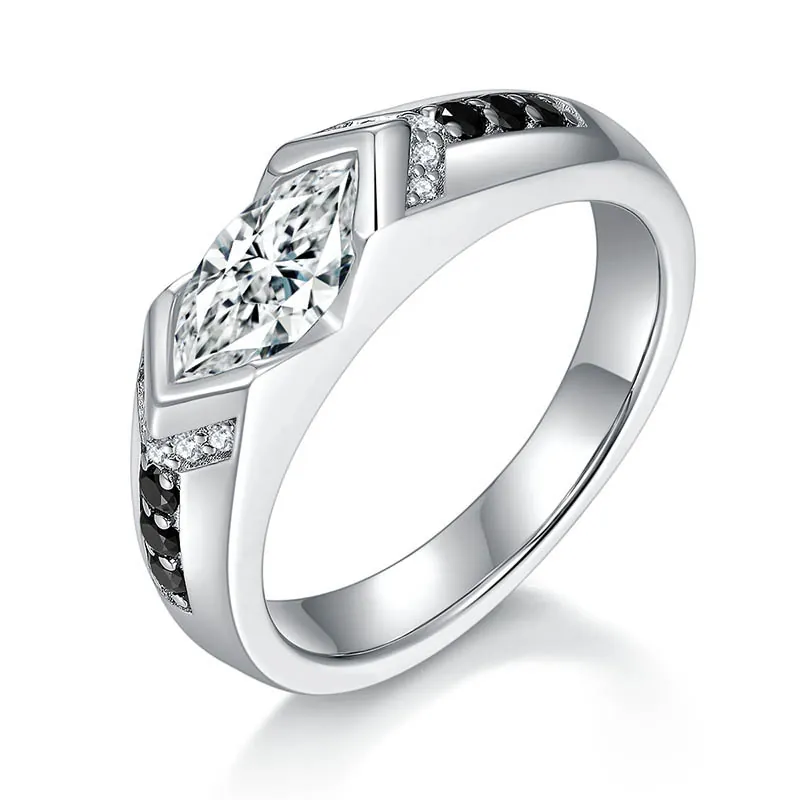 Anello Moissanite Marquise da 1 Carato di Design Pura Argento 925 Contrasto Bianco e Nero con Strass Unisex Gioielli GRA