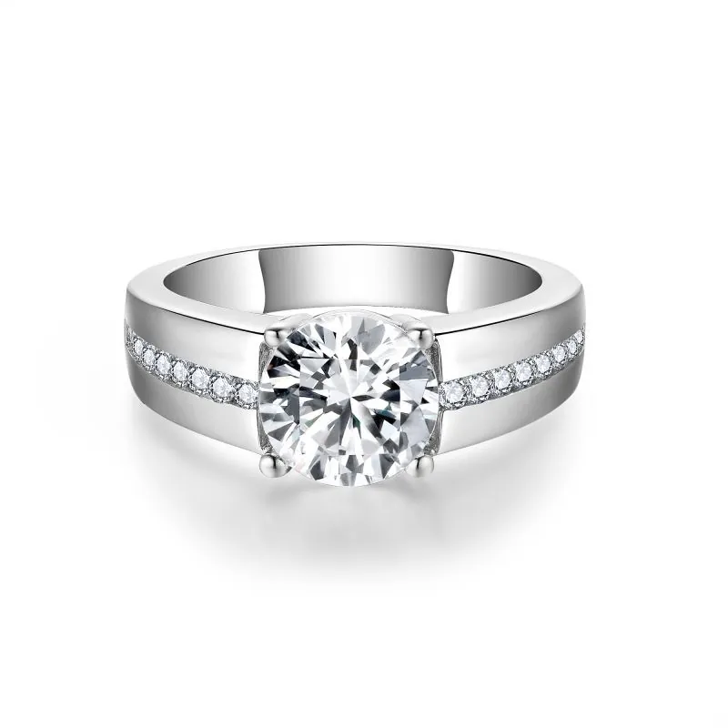 Anillo de Moissanita de 2 Quilates para Hombre Plata de Ley 925 Baño de Oro Blanco de 18K Alianza de Boda Minimalista Certificado GRA Joyería