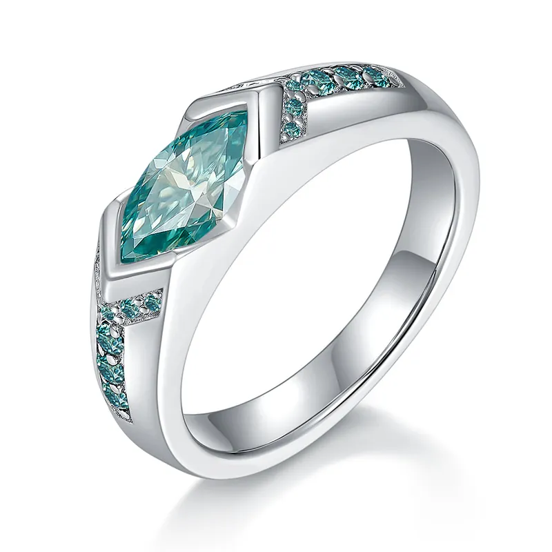 Anello in Argento Sterling 925 con Moissanite Blu Acqua del Lago Forma a Marchesa per Uomo Donna 1 Carato Anello di Fidanzamento con Certificato GRA