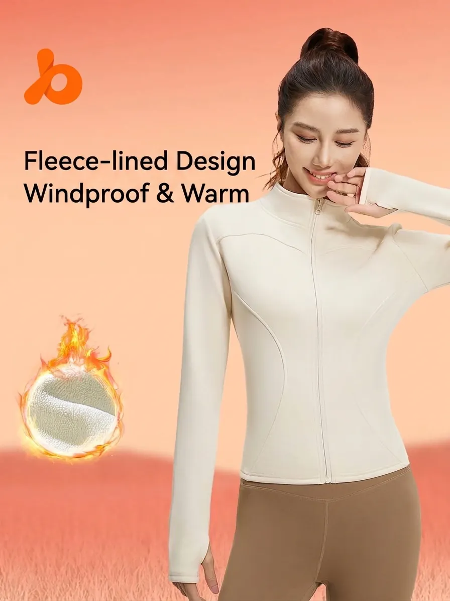 Giacca Sportiva da Donna in Pile Aderente da Yoga con Colletto Rialzato e Cerniera Completa Maglia da Corsa con Asole per il Pollice Capispalla Caldi