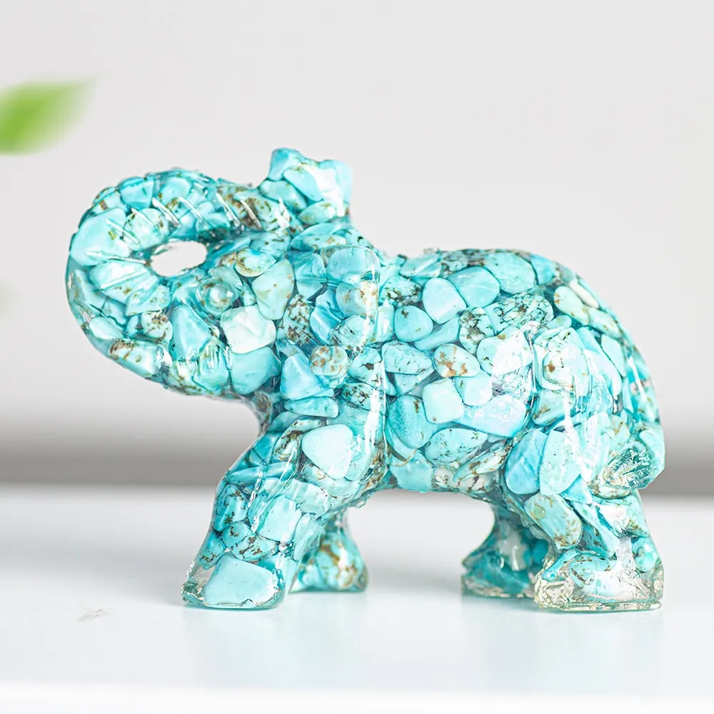 Figura de Elefante de Resina y Piedra de Cristal Natural Estatua de Animal de Suerte Adorno de Escritorio Para Hogar