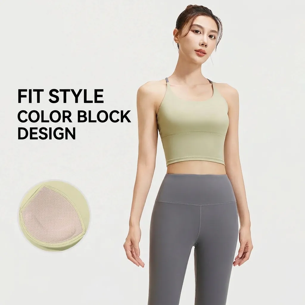 Dames Hoge Elasticiteit Yoga Sport Top Schokbestendig Geplooid Mouwloos Fitness Gym Training Activewear Vest Tank Top