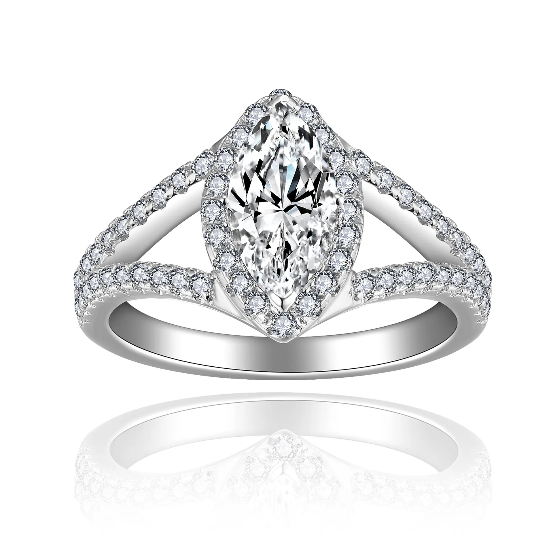 GRA Moissanite Ring 925 Sterling Silver Marquise Cut Halo Engagement Ring 5x10mm Moissanite Women Wedding Jewelry Gift