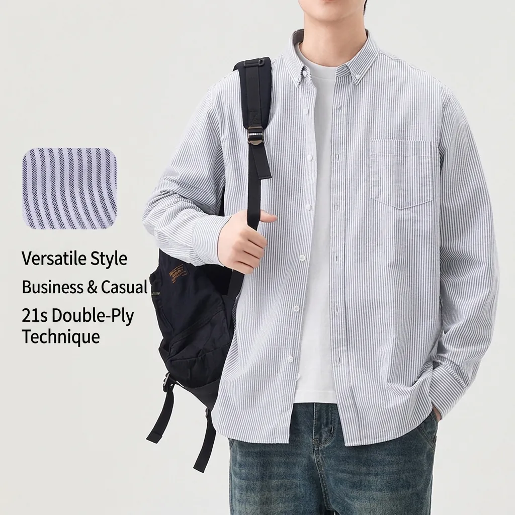 Chemise Oxford en Coton Décontractée pour Hommes Coupe Slim Manches Longues Couleur Unie Style Japonais Haut Homme