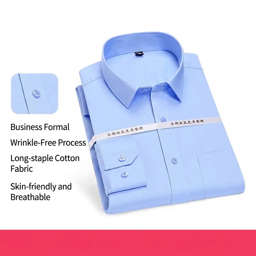 Men's Business Formal Long-staple Cotton Shirt Liquid Ammonia Non-iron Slim Fit Long Sleeve Striped White Shirt For Office Work Dress Shirt With Pocket