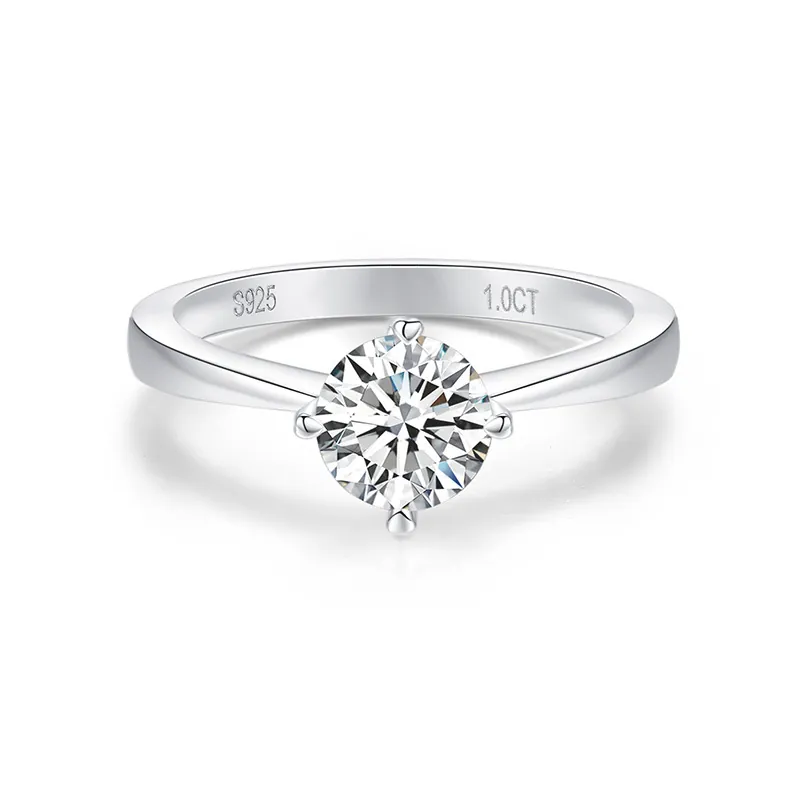 Klassischer Vier-Krappen-Moissanit-Ring Für Damen 925 Silber 18K Gold Plattiert Runder Schliff Verlobung Ring Mit GRA-Zertifikat